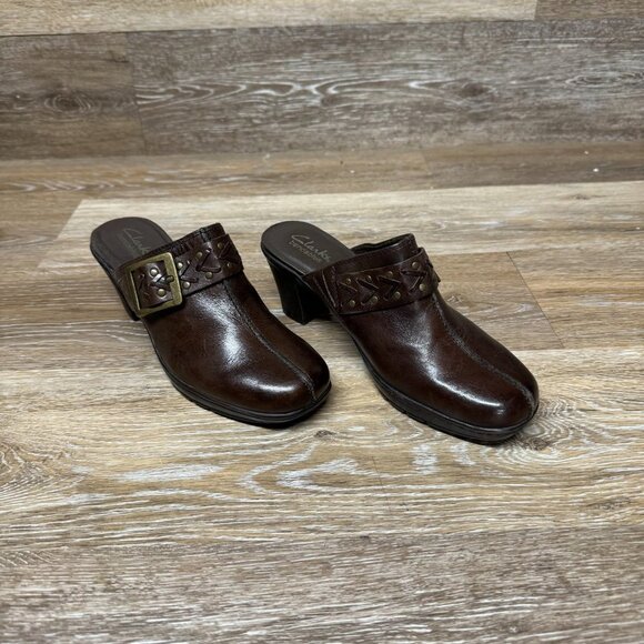 Clarks Bendables Shoes Womens 6.5M Mirabelle Holly Mule Clog Brown Leather Block - Picture 5 of 6